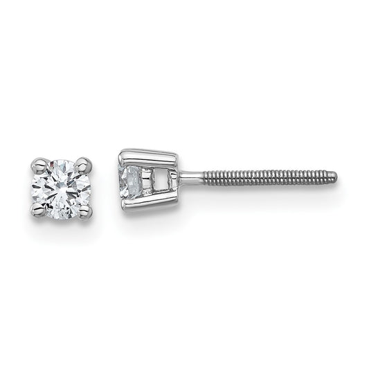 14k White Gold 1/4 carat Certified Lab Grown Diamond VS/SI+ G+ Round Complete Four Prong Screwback Heavyweight Stud Earrings