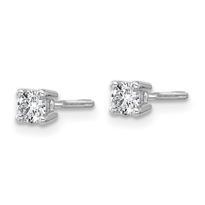 14k White Gold 1/3 carat Certified Lab Grown Diamond VS+ F+ Round Complete Four Prong Screwback Heavyweight Stud Earrings