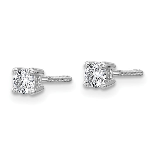 14k White Gold 1/3 carat Certified Lab Grown Diamond VS+ F+ Round Complete Four Prong Screwback Heavyweight Stud Earrings