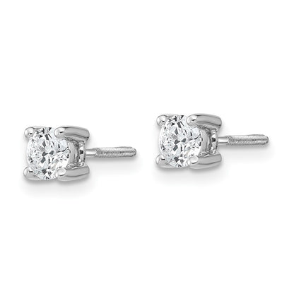 14k White Gold 1/2 carat Certified Lab Grown Diamond VS+ F+ Round Complete Four Prong Screwback Heavyweight Stud Earrings