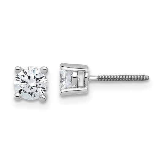 14k White Gold 3/4 carat Certified Lab Grown Diamond VS/SI+ G+ Round Complete Four Prong Screwback Heavyweight Stud Earrings
