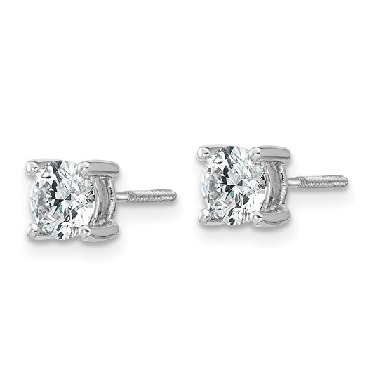 14k White Gold 1 carat Certified Lab Grown Diamond VS/SI+ G+ Round Complete Four Prong Screwback Heavyweight Stud Earrings