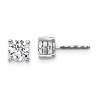 14k White Gold 1 carat Certified Lab Grown Diamond VS+ F+ Round Complete Four Prong Screwback Heavyweight Stud Earrings