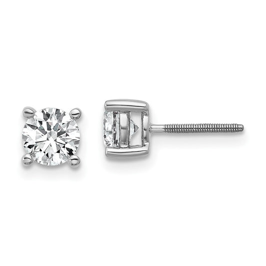 14k White Gold 1 carat Certified Lab Grown Diamond VS+ F+ Round Complete Four Prong Screwback Heavyweight Stud Earrings