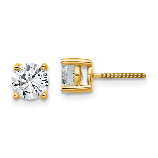 14k 1 1/2 carat Certified Lab Grown Diamond VS/SI+ G+ Round Complete Four Prong Screwback Heavyweight Stud Earrings