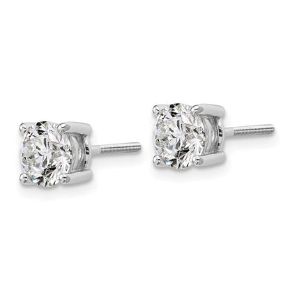 14k White Gold 2 carat Lab Grown Diamond VS/SI+ G+ Round Complete Four Prong Screwback Heavyweight Stud Earrings