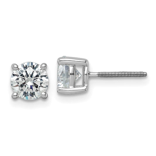 14k White Gold 2 carat Lab Grown Diamond VS/SI+ G+ Round Complete Four Prong Screwback Heavyweight Stud Earrings
