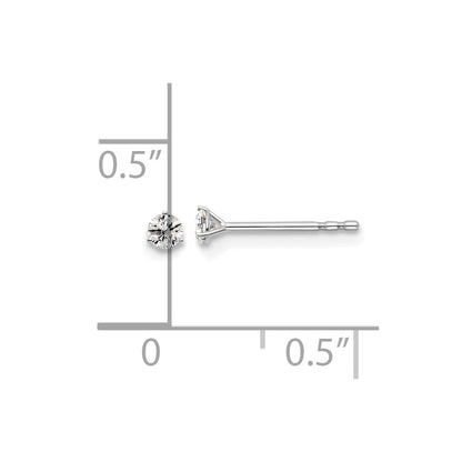 14k White Gold 1/10 carat Lab Grown Diamond VS+ F+ Round Complete Three Prong Stud Earrings