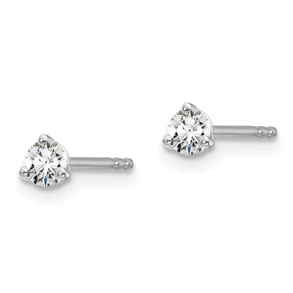 14k White Gold 1/5 carat Lab Grown Diamond VS+ F+ Round Complete Three Prong Stud Earrings