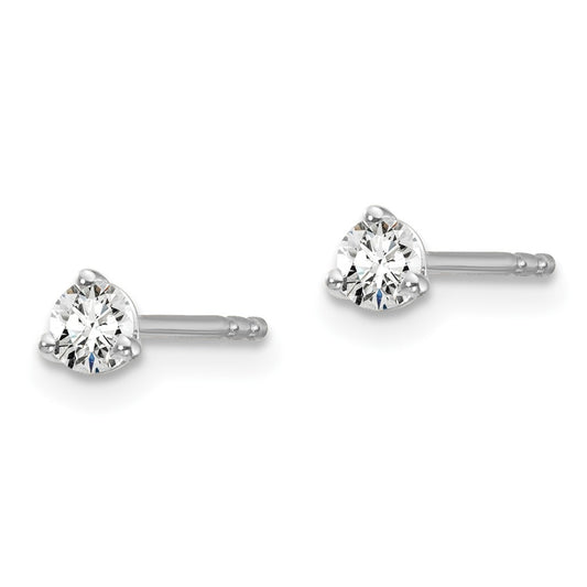 14k White Gold 1/5 carat Lab Grown Diamond VS+ F+ Round Complete Three Prong Stud Earrings