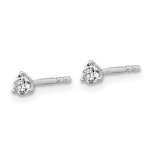14k White Gold 1/5 carat Certified Lab Grown Diamond VS+ F+ Round Complete Three Prong Stud Earrings