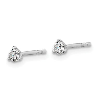 14k White Gold 1/5 carat Certified Lab Grown Diamond VS+ F+ Round Complete Three Prong Stud Earrings