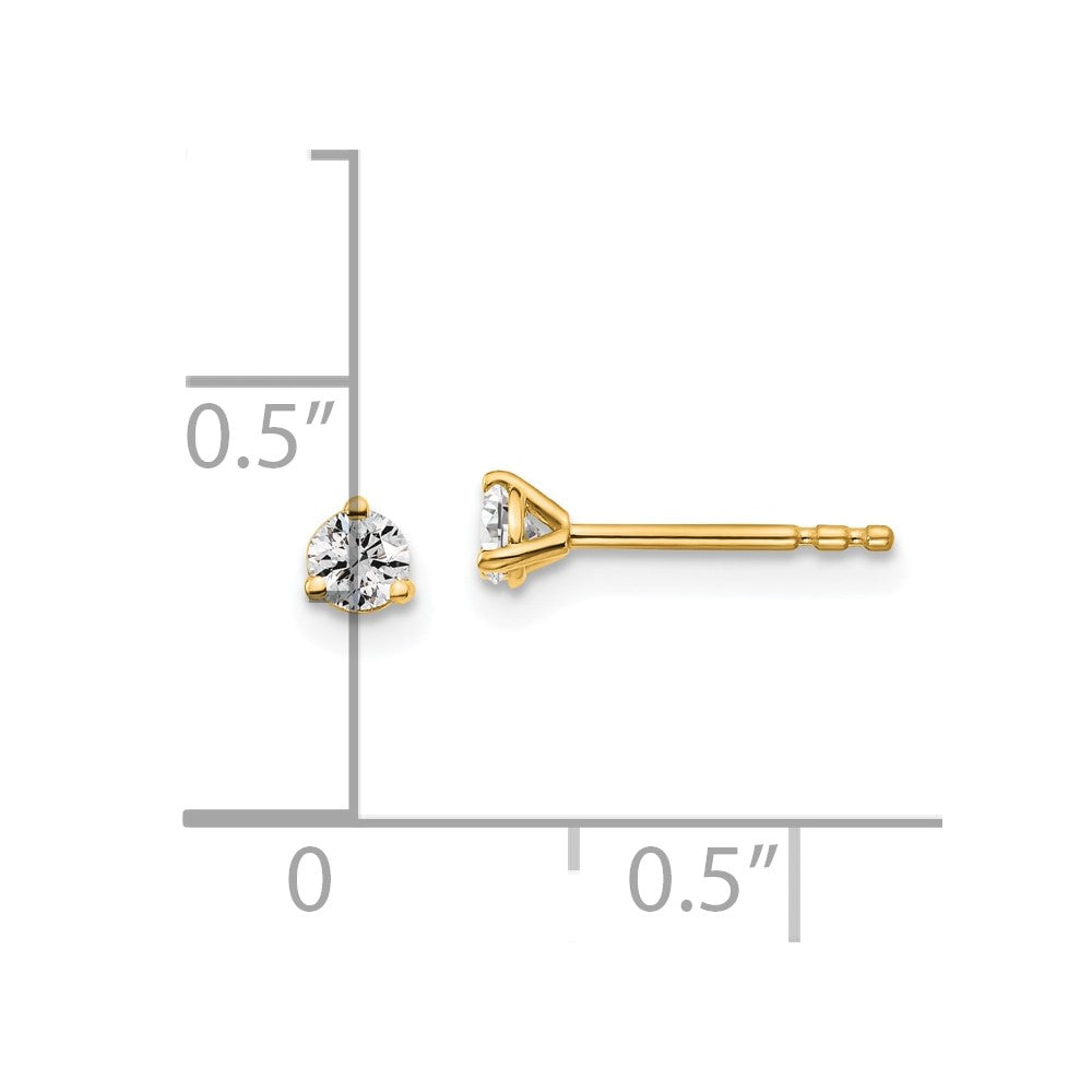 14k 1/5 carat Lab Grown Diamond VS+ F+ Round Complete Three Prong Stud Earrings