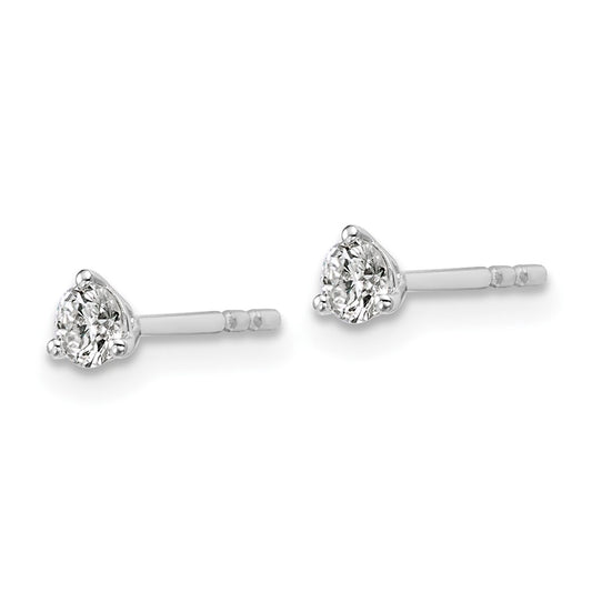 14k White Gold 1/4 carat Certified Lab Grown Diamond VS+ F+ Round Complete Three Prong Stud Earrings