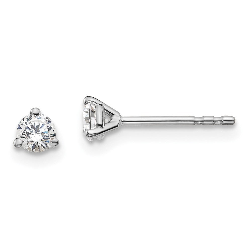 14k White Gold 1/4 carat Lab Grown Diamond VS+ F+ Round Complete Three Prong Stud Earrings