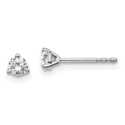 14k White Gold 1/4 carat Lab Grown Diamond VS+ F+ Round Complete Three Prong Stud Earrings