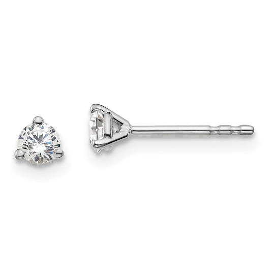 14k White Gold 1/4 carat Lab Grown Diamond VS+ F+ Round Complete Three Prong Stud Earrings