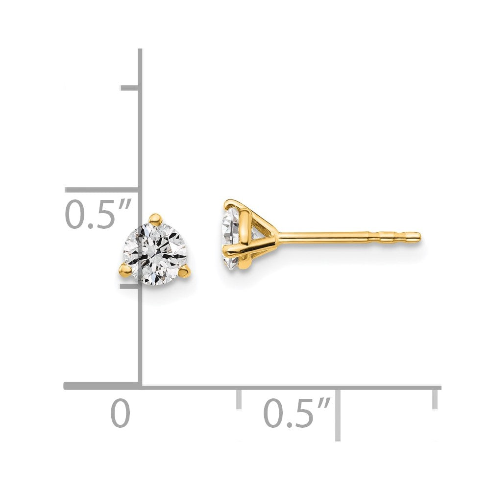 14k 1/2 carat Certified Lab Grown Diamond VS+ F+ Round Complete Three Prong Stud Earrings