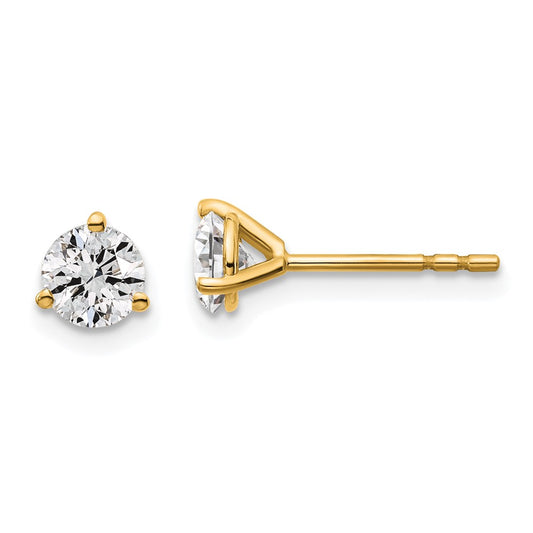 14k 3/4 carat Certified Lab Grown Diamond VS+ F+ Round Complete Three Prong Stud Earrings