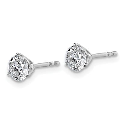 14k White Gold 1 carat Lab Grown Diamond VS+ F+ Round Complete Three Prong Stud Earrings