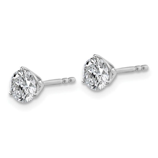 14k White Gold 1 carat Lab Grown Diamond VS+ F+ Round Complete Three Prong Stud Earrings