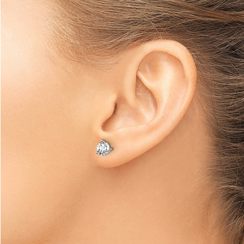 14k White Gold 1 carat Lab Grown Diamond VS/SI+ G+ Round Complete Three Prong Stud Earrings