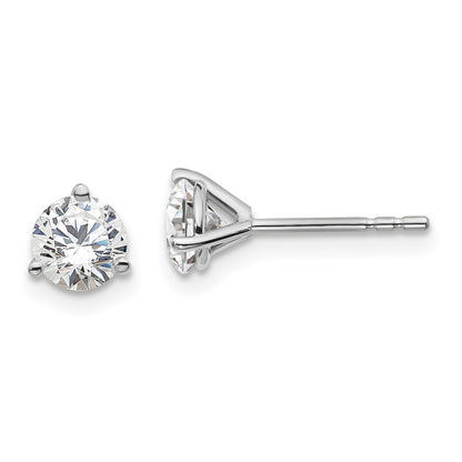 14k White Gold 1 carat Lab Grown Diamond VS+ F+ Round Complete Three Prong Stud Earrings