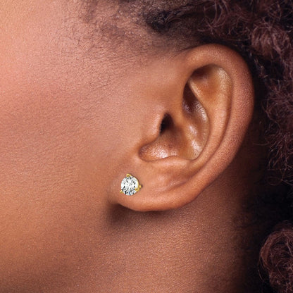 14k 1 carat Lab Grown Diamond VS/SI+ G+ Round Complete Three Prong Stud Earrings