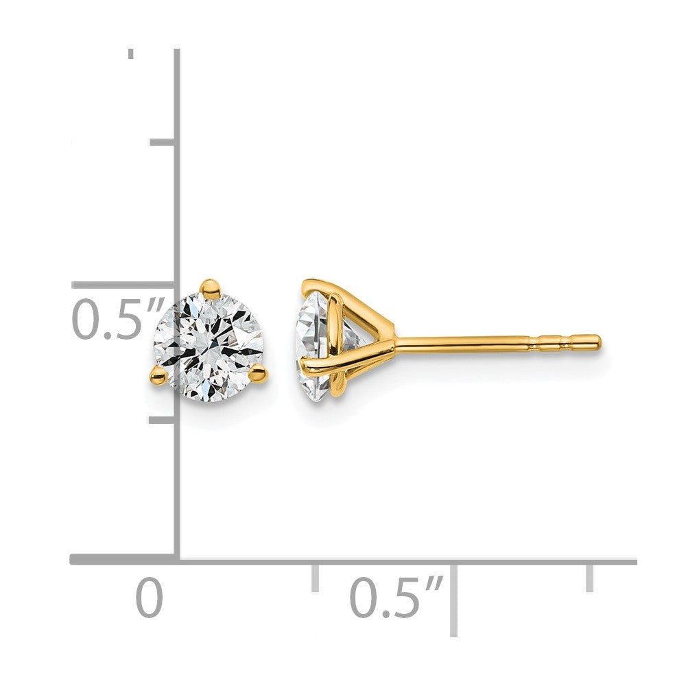 14k 1 carat Lab Grown Diamond VS+ F+ Round Complete Three Prong Stud Earrings