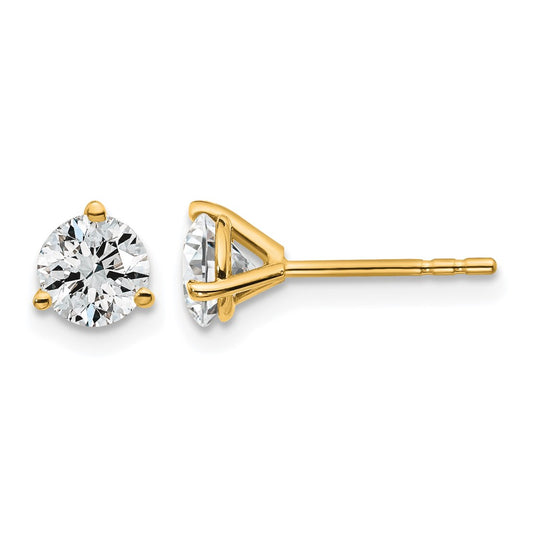 14k 1 carat Certified Lab Grown Diamond VS+ F+ Round Complete Three Prong Stud Earrings