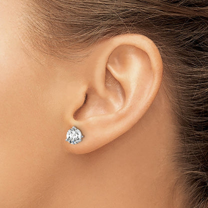 14k White Gold 1 1/2 carat Lab Grown Diamond VS/SI+ G+ Round Complete Three Prong Stud Earrings
