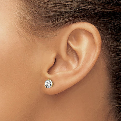 14k White Gold 1 1/2 carat Certified Lab Grown Diamond VS/SI+ G+ Round Complete Three Prong Stud Earrings