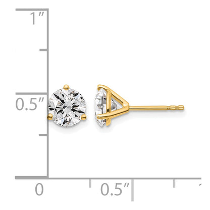 14k 1 1/2 carat Certified Lab Grown Diamond VS+ F+ Round Complete Three Prong Stud Earrings