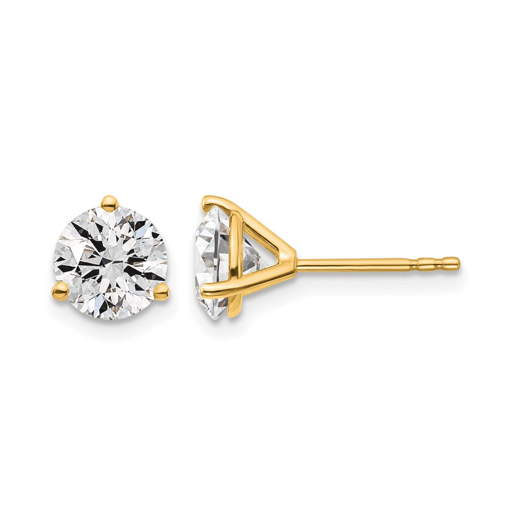 14k White Gold 1 1/2 carat Certified Lab Grown Diamond VS/SI+ G+ Round Complete Three Prong Stud Earrings