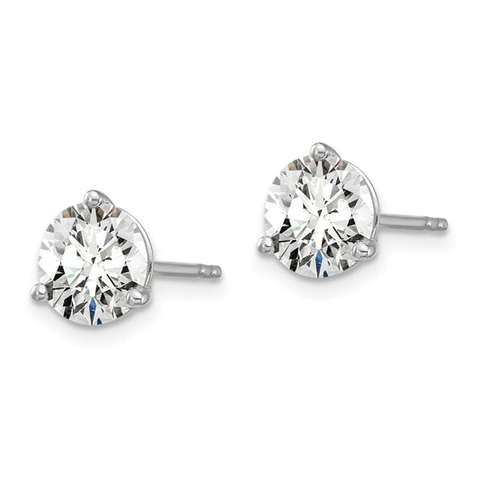 14k White Gold 2 carat Certified Lab Grown Diamond VS+ F+ Round Complete Three Prong Stud Earrings