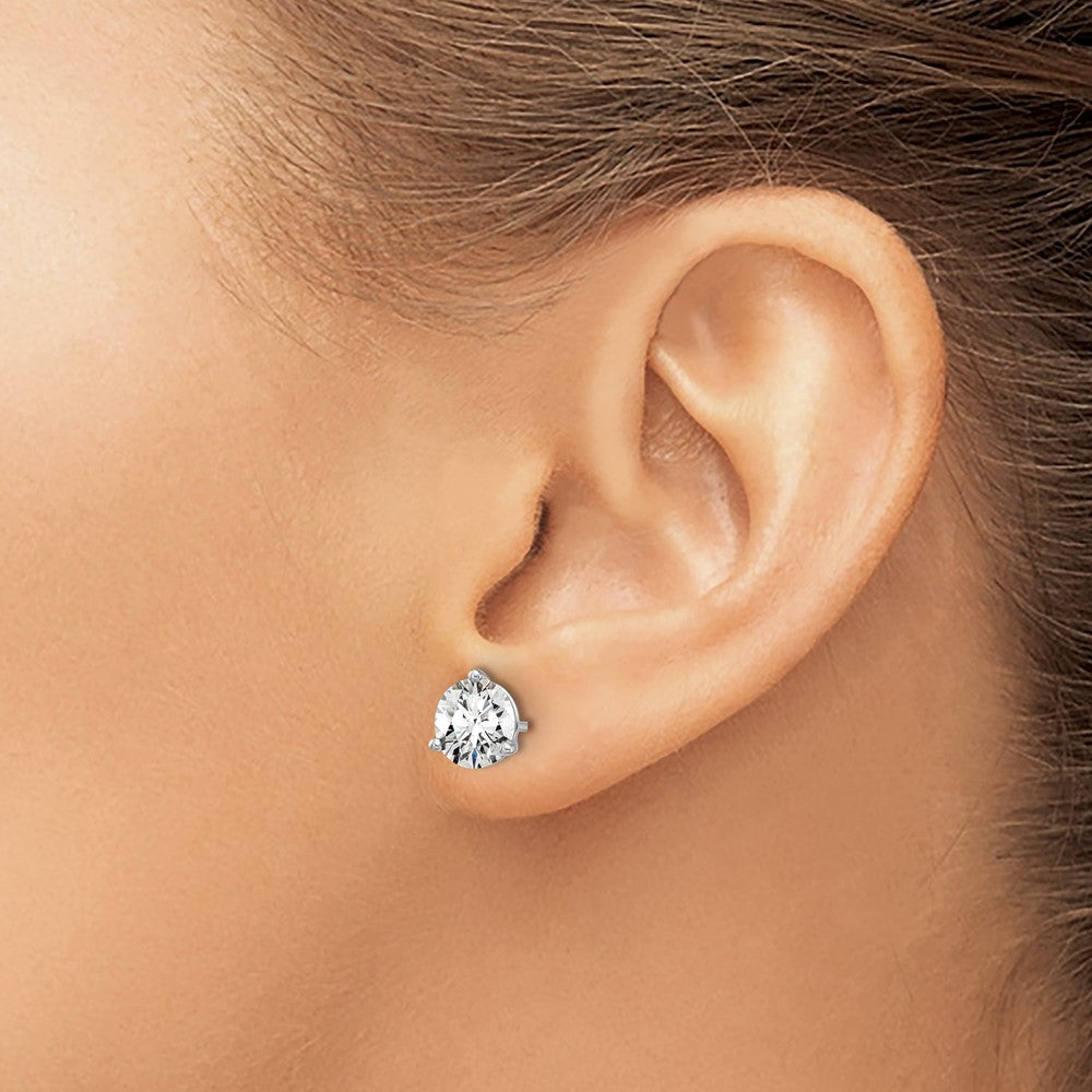 14k White Gold 2 1/2 carat Lab Grown Diamond VS/SI+ G+ Round Complete Three Prong Stud Earrings