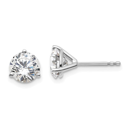 14k White Gold 2 1/2 carat Lab Grown Diamond VS+ F+ Round Complete Three Prong Stud Earrings