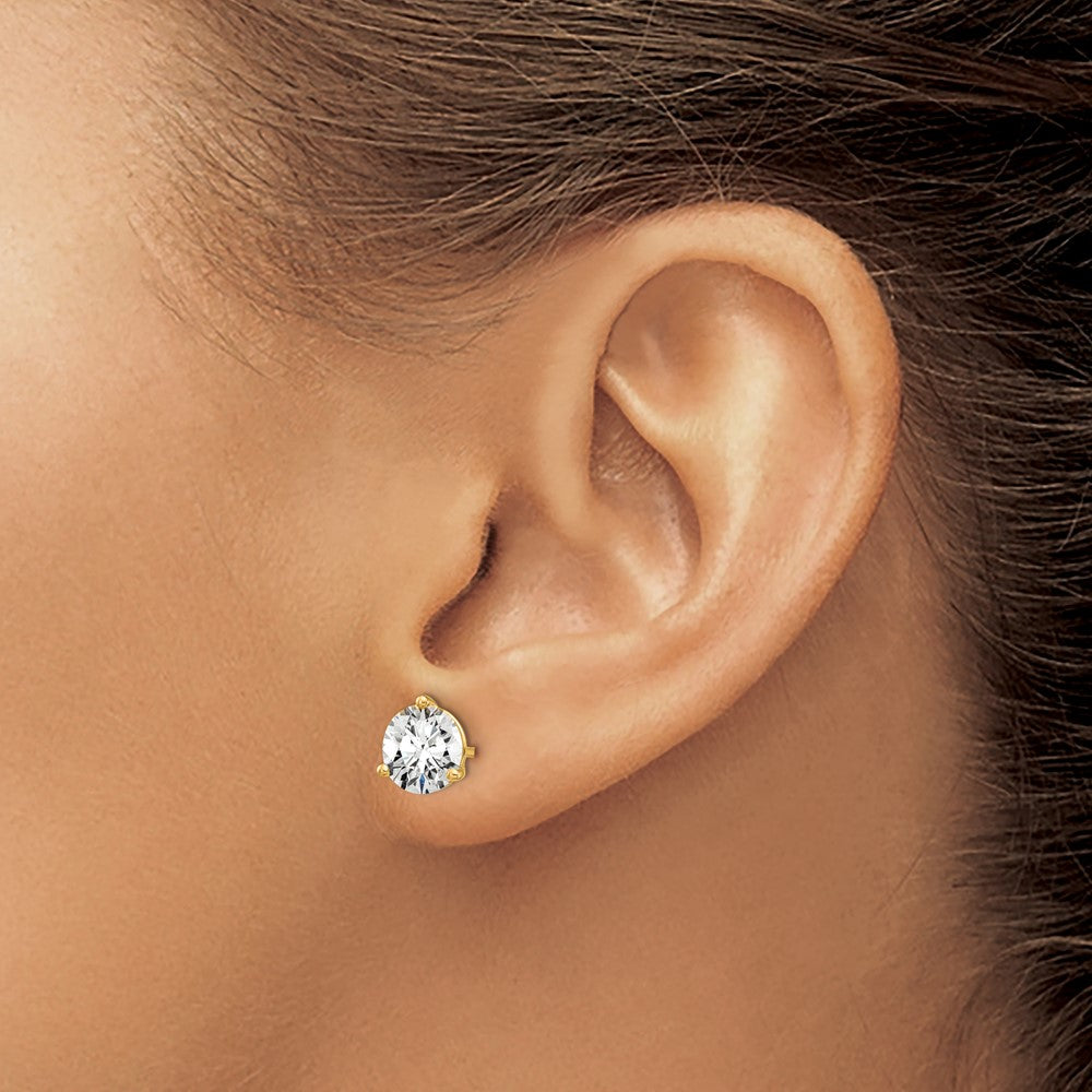 14k 2 1/2 carat Lab Grown Diamond VS+ F+ Round Complete Three Prong Stud Earrings