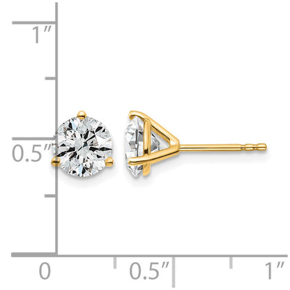 14k 2 carat Certified Lab Grown Diamond VS/SI+ G+ Round Complete Three Prong Stud Earrings