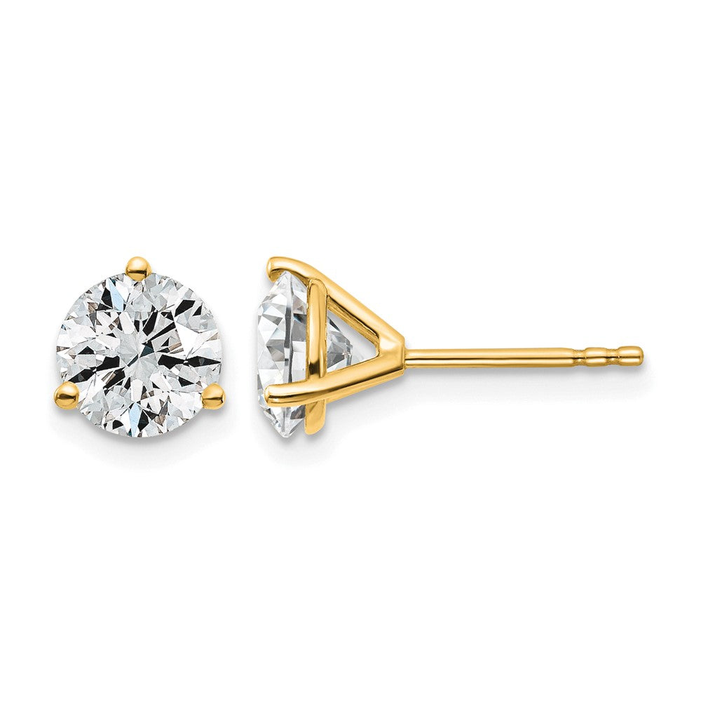 14k 2 1/2 carat Lab Grown Diamond VS+ F+ Round Complete Three Prong Stud Earrings