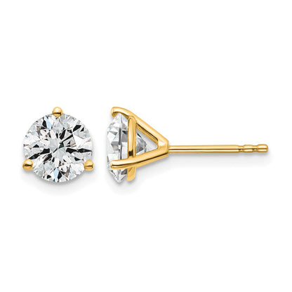 14k 2 carat Certified Lab Grown Diamond VS/SI+ G+ Round Complete Three Prong Stud Earrings