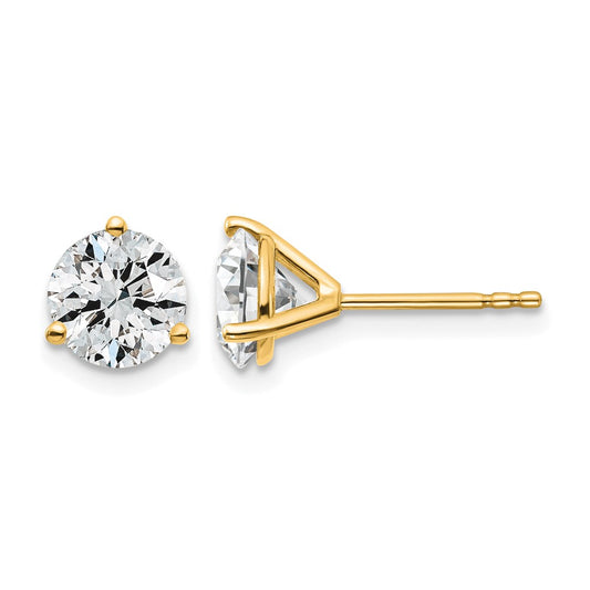14k 2 carat Certified Lab Grown Diamond VS/SI+ G+ Round Complete Three Prong Stud Earrings