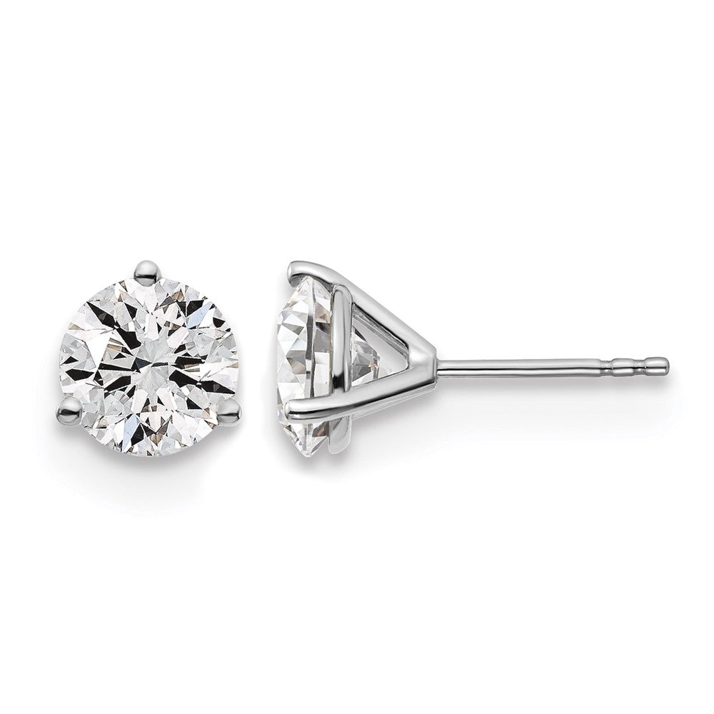 14k White Gold 3 carat Lab Grown Diamond VS+ F+ Round Complete Three Prong Stud Earrings