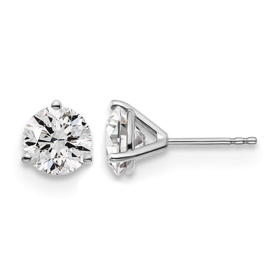 14k White Gold 3 carat Certified Lab Grown Diamond VS+ F+ Round Complete Three Prong Stud Earrings