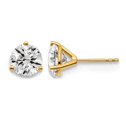 14k 3 carat Lab Grown Diamond VS+ F+ Round Complete Three Prong Stud Earrings