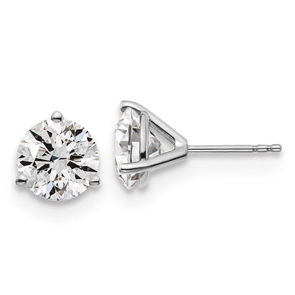 14k White Gold 4 carat Lab Grown Diamond VS+ F+ Round Complete Three Prong Stud Earrings