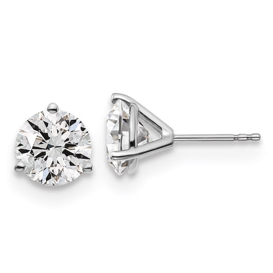 14k White Gold 4 carat Lab Grown Diamond VS+ F+ Round Complete Three Prong Stud Earrings