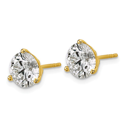 14k 4 carat Lab Grown Diamond VS+ F+ Round Complete Three Prong Stud Earrings
