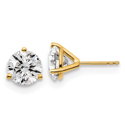14k 4 carat Lab Grown Diamond VS+ F+ Round Complete Three Prong Stud Earrings