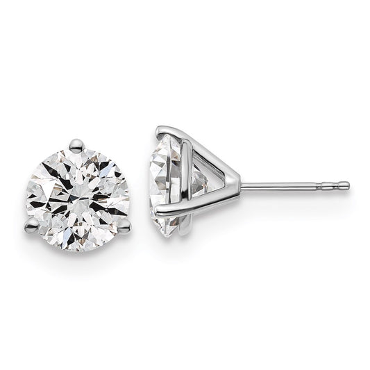 14k White Gold 5 carat Lab Grown Diamond VS/SI+ G+ Round Complete Three Prong Stud Earrings